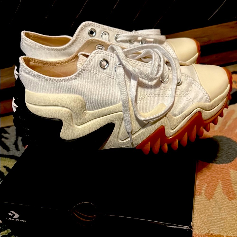 White and Tan Sneakers with Gum Sole -CONVERSE